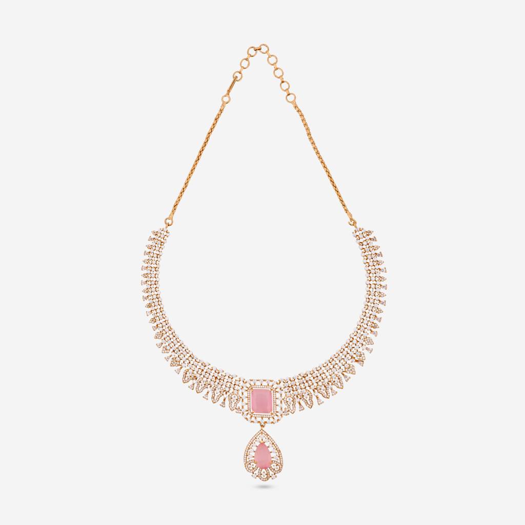 Pink Gold-Rose - Plated Party Wear Zircon Necklace - 469796 : 469796