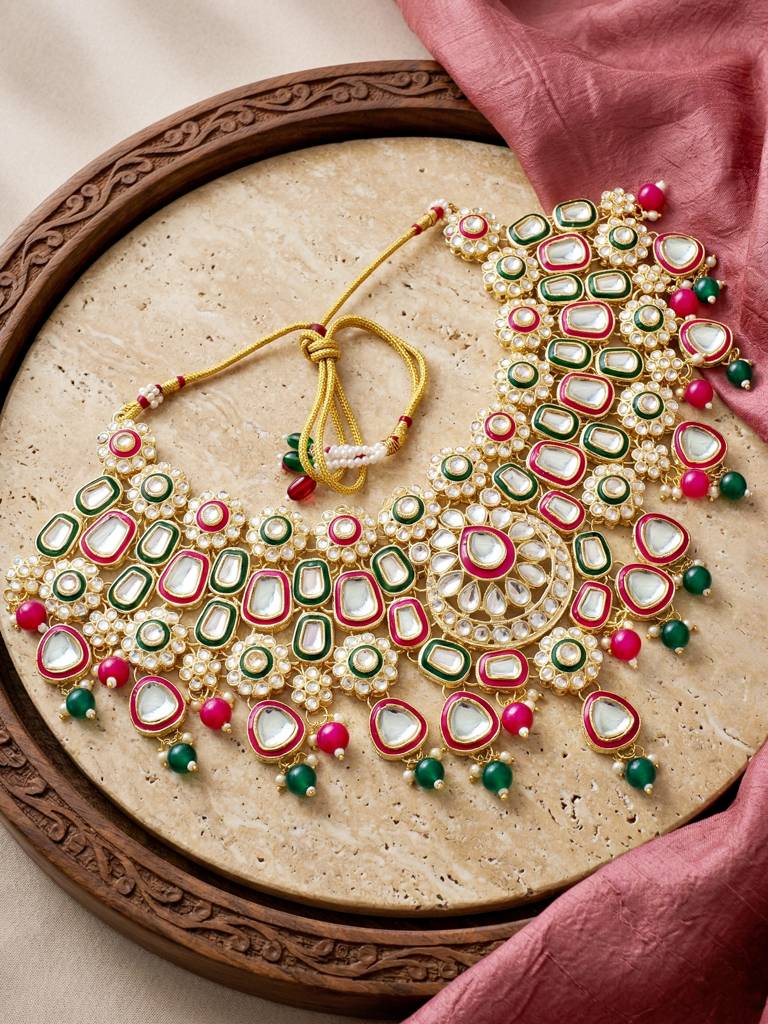 Bridal Kundan Jewellery Set With Hathphool & Nath : 2541-IZK-554-RG