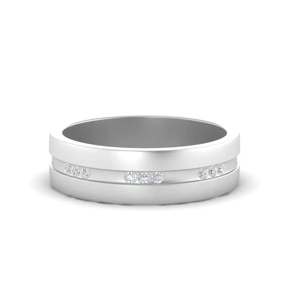 Three Stone Round Diamond Men'S Ring | Balanced Harmony Design : RCC0012-YE-Silver925-LabD-9