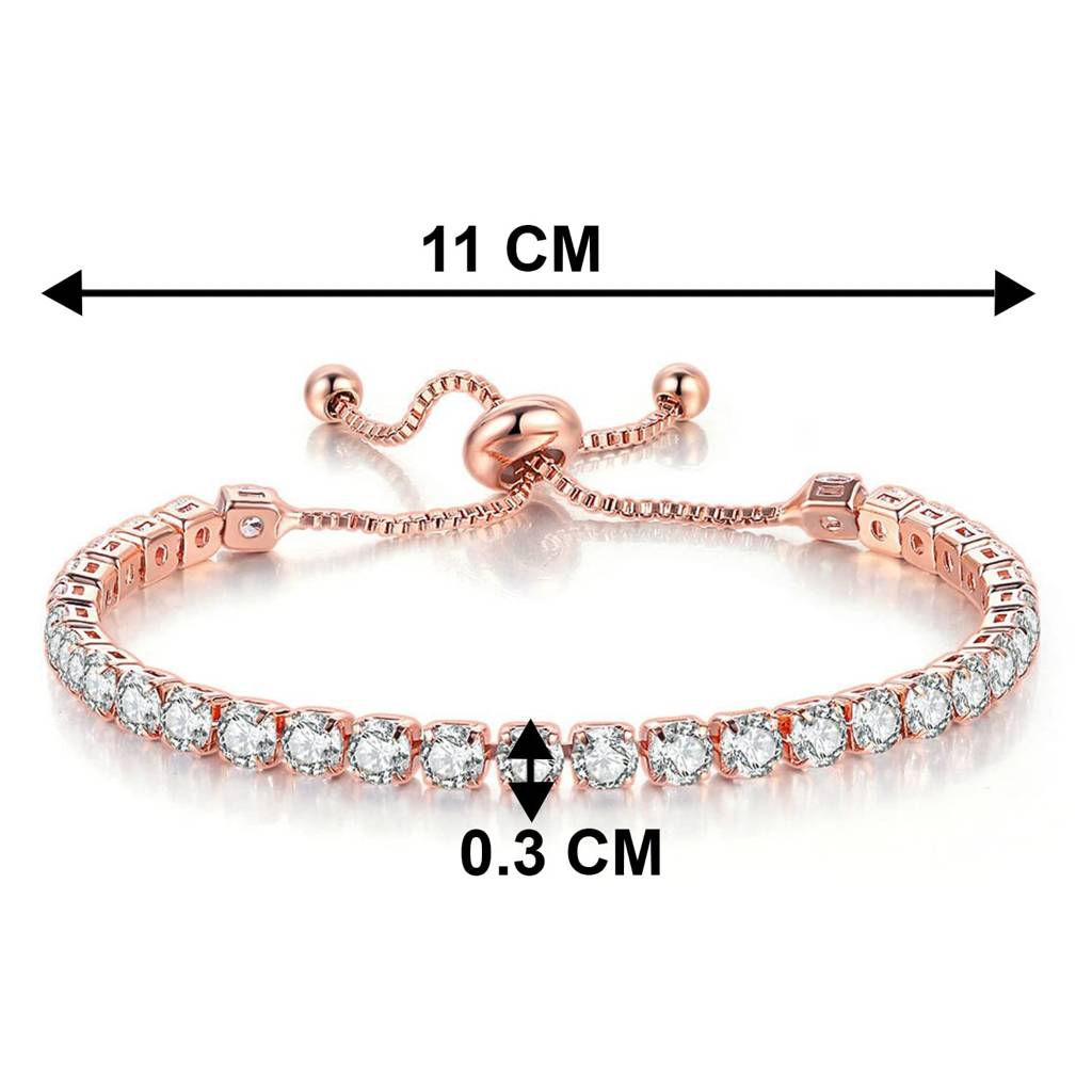 Rose Gold Plated Cubic Zirconia Studded Adjustable Tennis Bracelet Stylish Fashion Jewellery Gift For Women & Girls  : PX8B37C