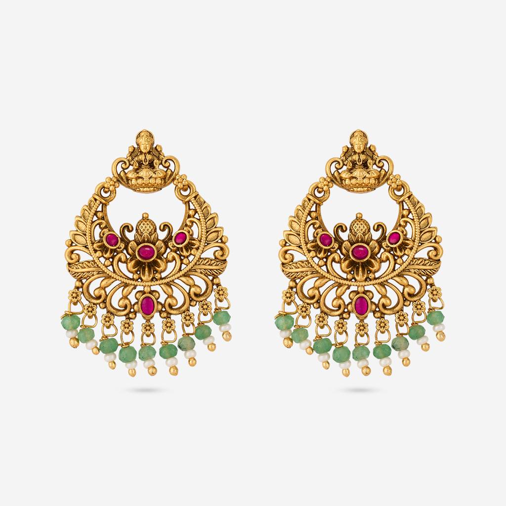 Ruby-Green Gold - Plated Festive Antique Earring - 467612 : 467612