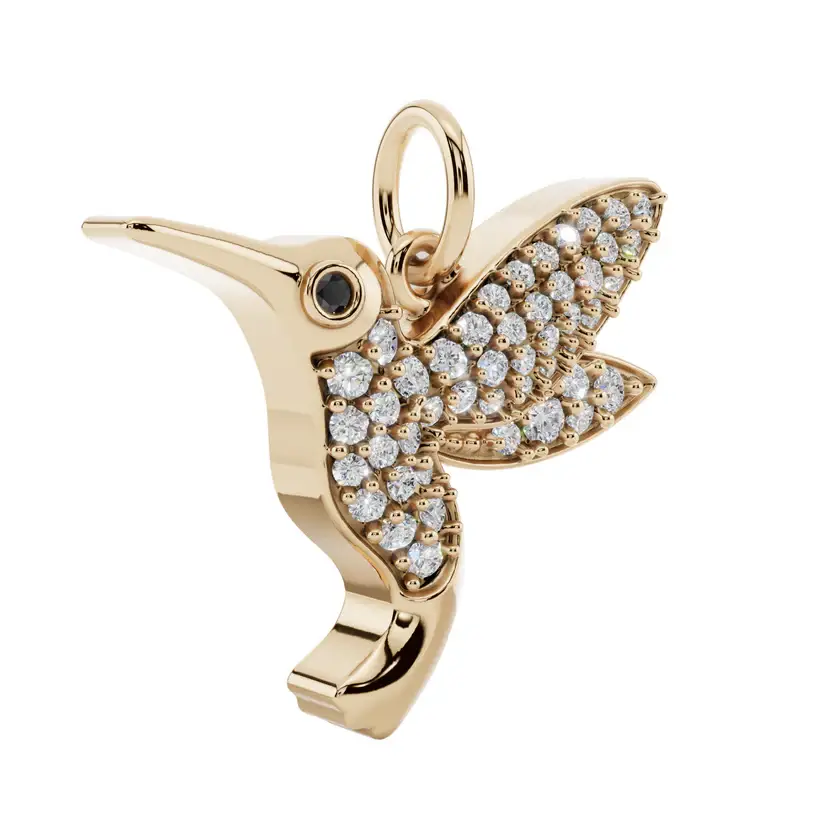 The Hovering Nectar Semi Silver Pendant Necklace : HMNGBRD-SM-C-G