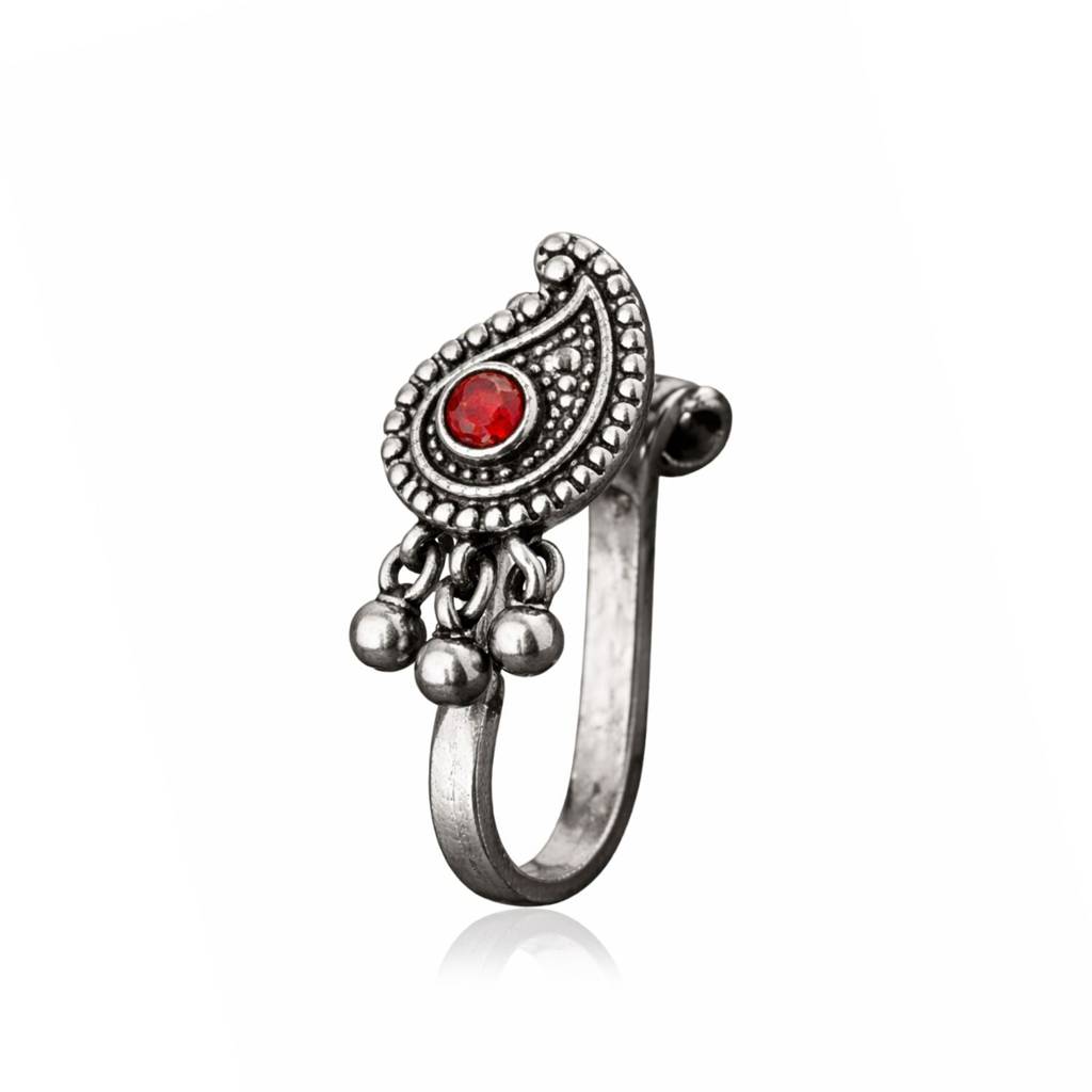 Paisley Traditional Clip-On Nose Pin 925 Sterling Silver Oxidized : CNP-0010
