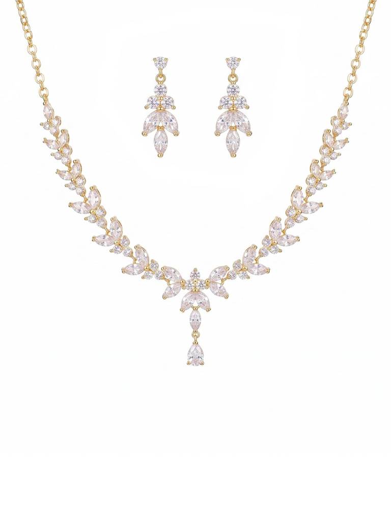 Gold Plated Stylish Necklace Earring Set For Women | Crystals Studded | Festive & Occasion Jewellery | Gift For Her : PX9N284W