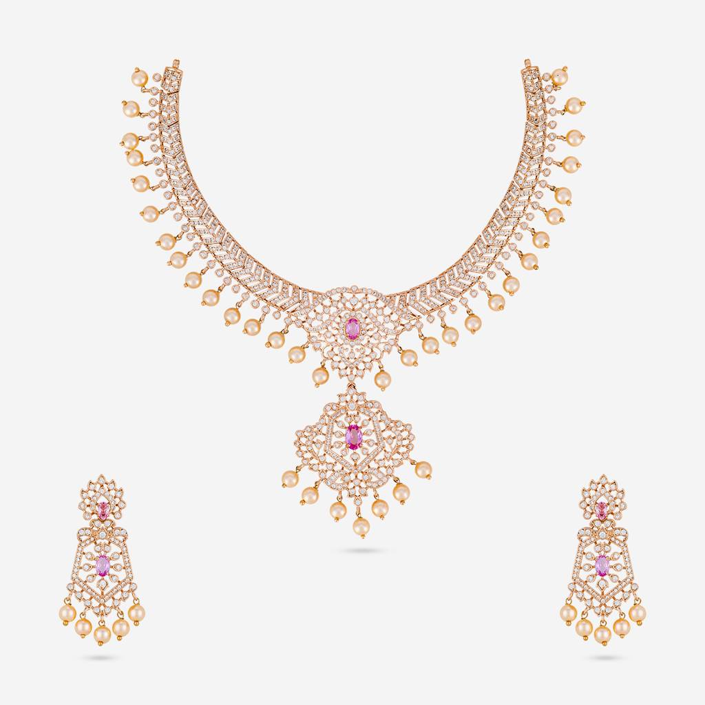 Rose Gold - Plated Bridesmaid Zircon Necklace - 464957 : 464958