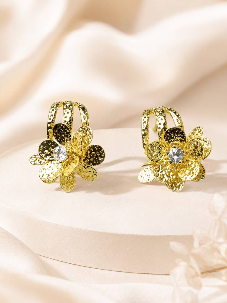 Floral Crystal Gold Earrings : AN-LJ-GO-0052-DE