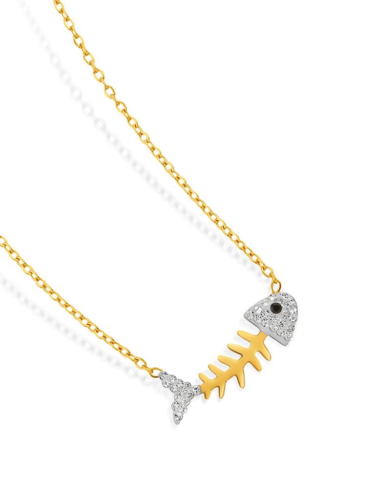 18K Gold Plated Crystal Fin Necklace Stainless Steel Waterproof & Anti-Tarnish : N7ASSS0G