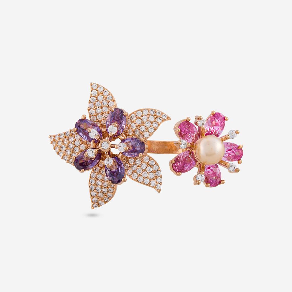 Gold - Plated Party Wear Zircon Finger Ring - 460778 : 470133
