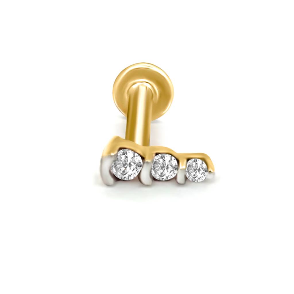 Lab Grown Diamond 0.05Ct Round 925 Sterling Silver Gold Plated Nosepin : SQNP20509-NP-925S-0.05CT