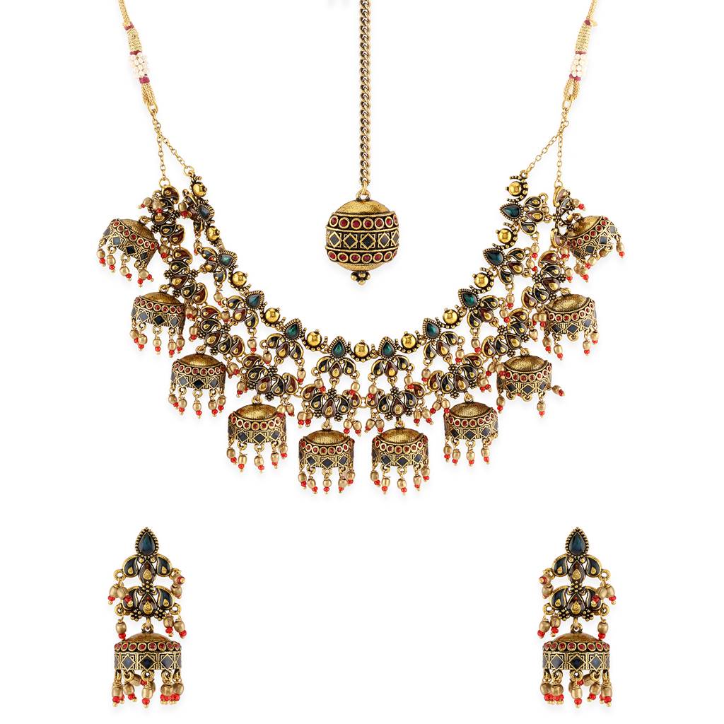 Arabian Nights Antique Gold Round Brass Jewellery Set : 8905124423983
