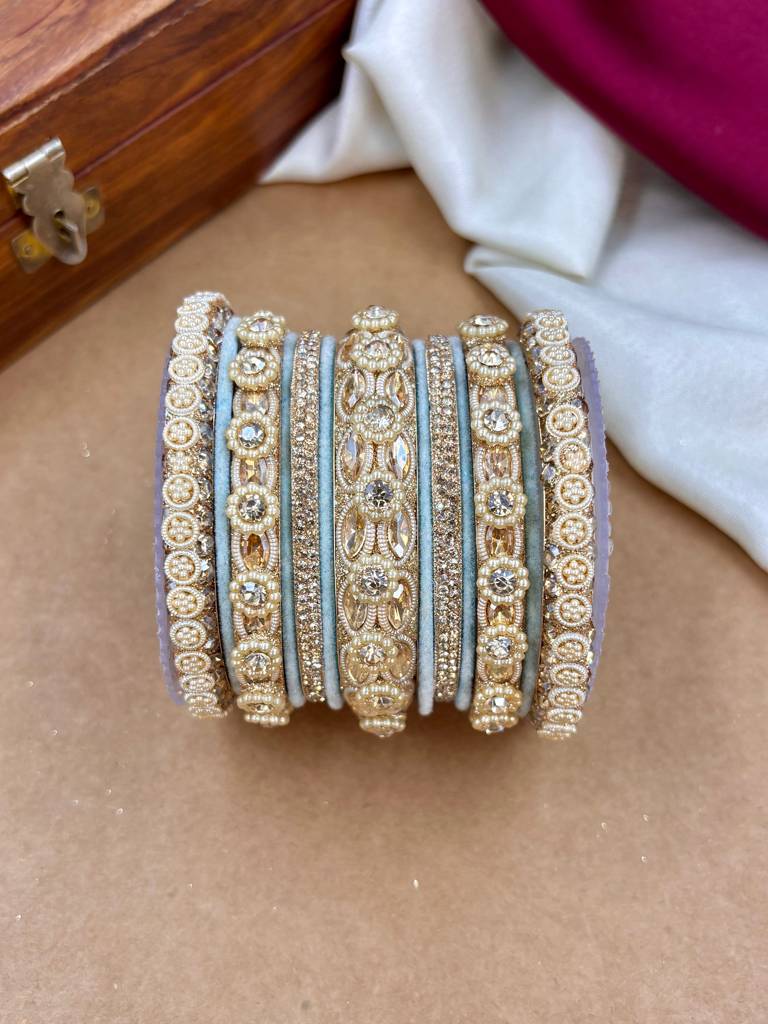Velvet Bangles Set | Elegant Traditional Party Wear Bangles : HB-40-24-SKY