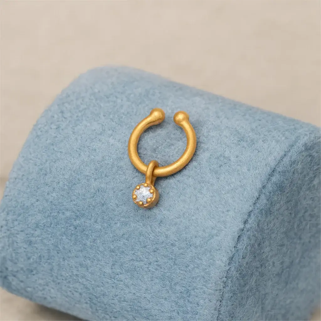925 Sterling Silver White Cz Septum Nose Ring - 925 Sterling Silver : NP-00256