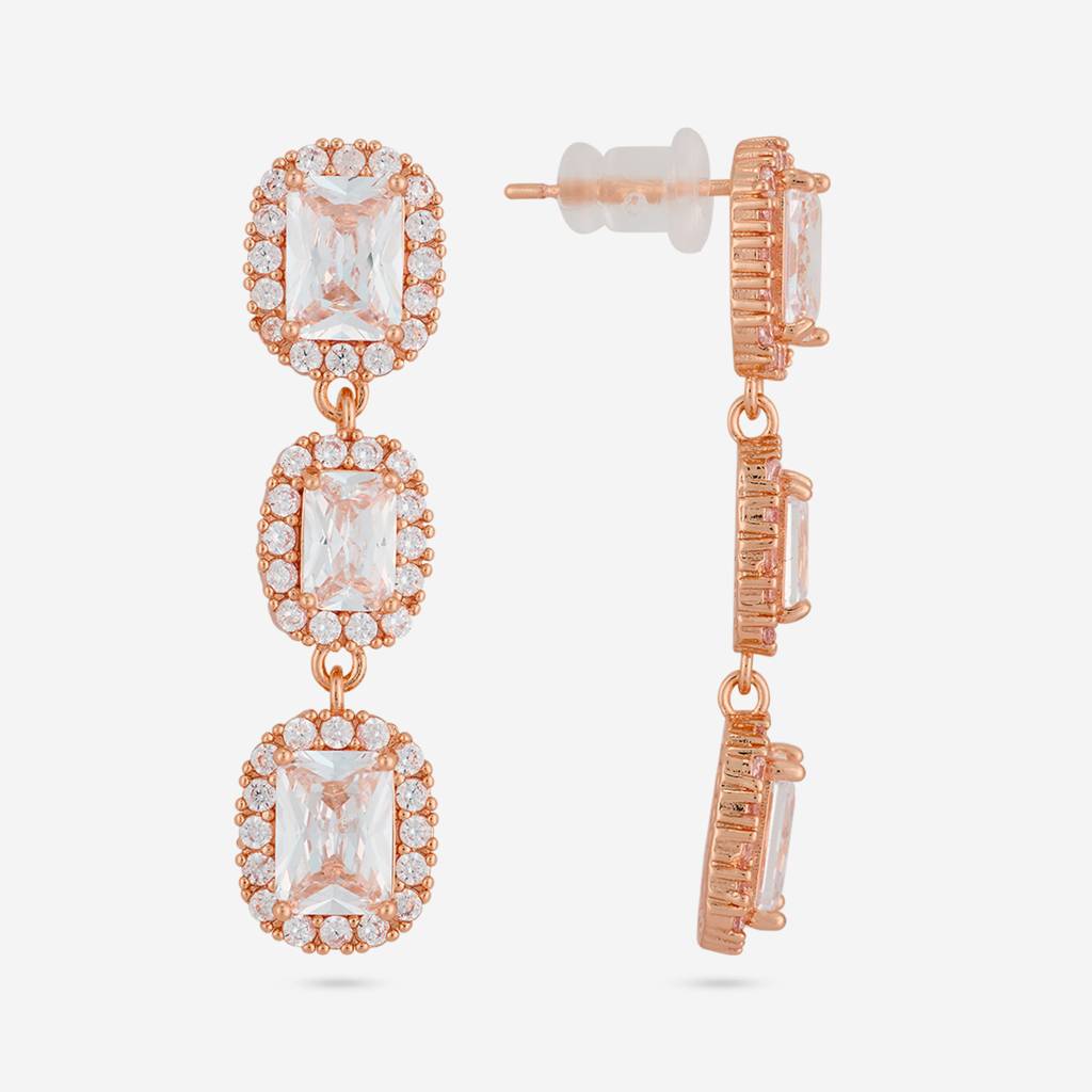 White - Plated Casual Wear Trendy Zircon Earring - 467009 : 467011
