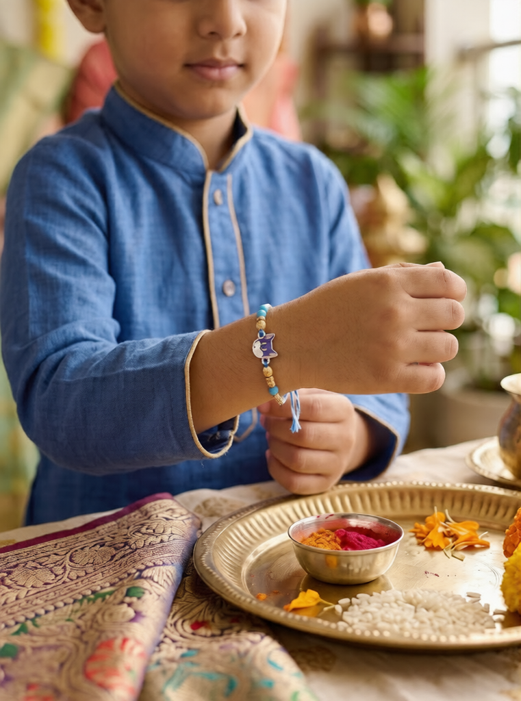 925 Sterling Silver Tom Cartoon Kids Rakhi With Roli-Chawal Set : SMK-RKH-021