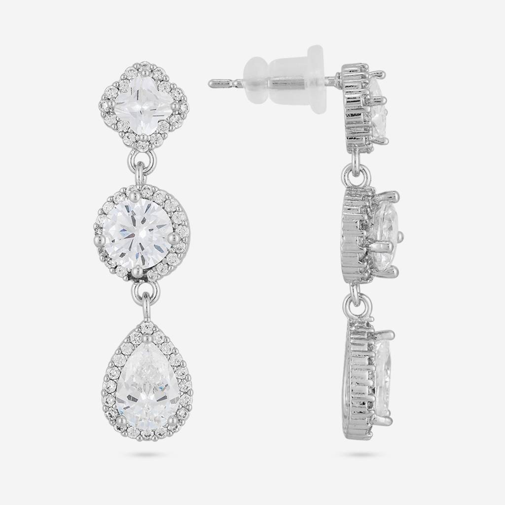 White - Plated Casual Wear Trendy Zircon Earring - 467015 : 467016