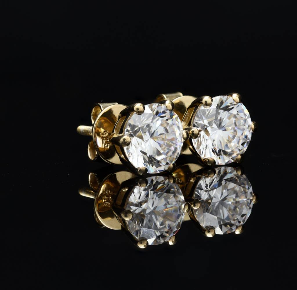 2 Carat Solitaire Studs On 925 Silver With Premium Screw Backs In 18K Gold Finish : TE2168_2
