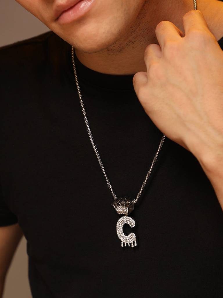 Men'S The Drip Alphabet Pendant Necklace - Metallic Silver : FANC1096-C