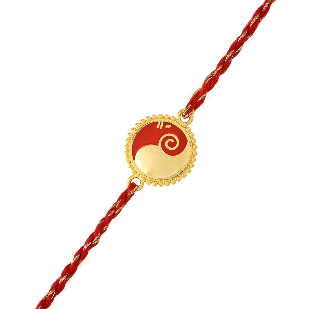 Gold Tone Sterling Silver Stylized Thread Ganesha Rakhi For Him : 8905124531411