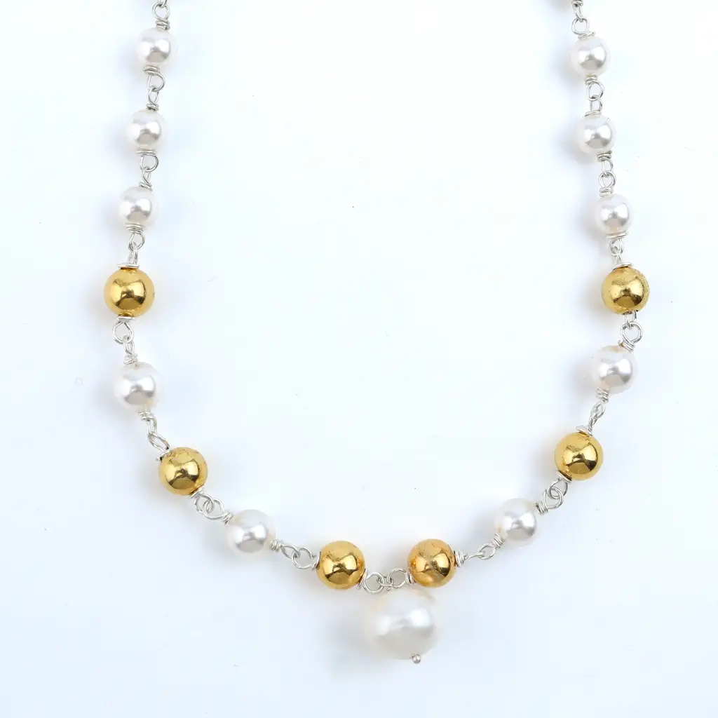 Pearl Ganthan Necklace With Gold Plated Silver Beads : 45046423