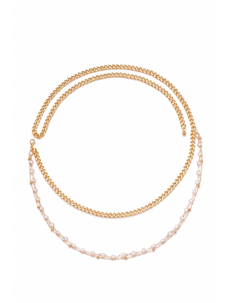 Ethnic 2 Layer Belly Chain Kamarband For Women & Girls Gold Plated Pearl Studded Festive Bridal Jewellery Annive : PX9BCH066GW