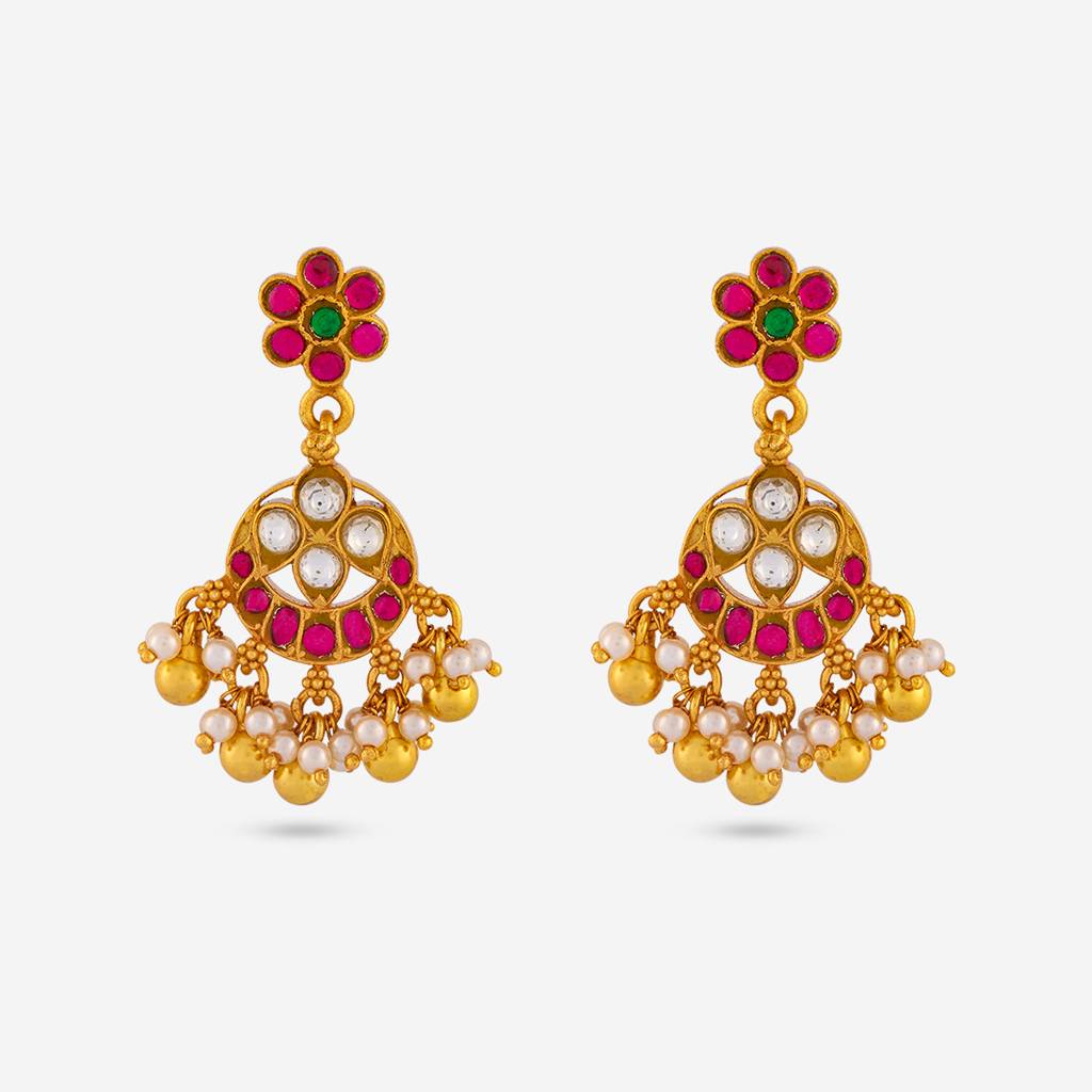 Ruby-Green Gold - Plated Festive Temple Earring - 467832 : 467832