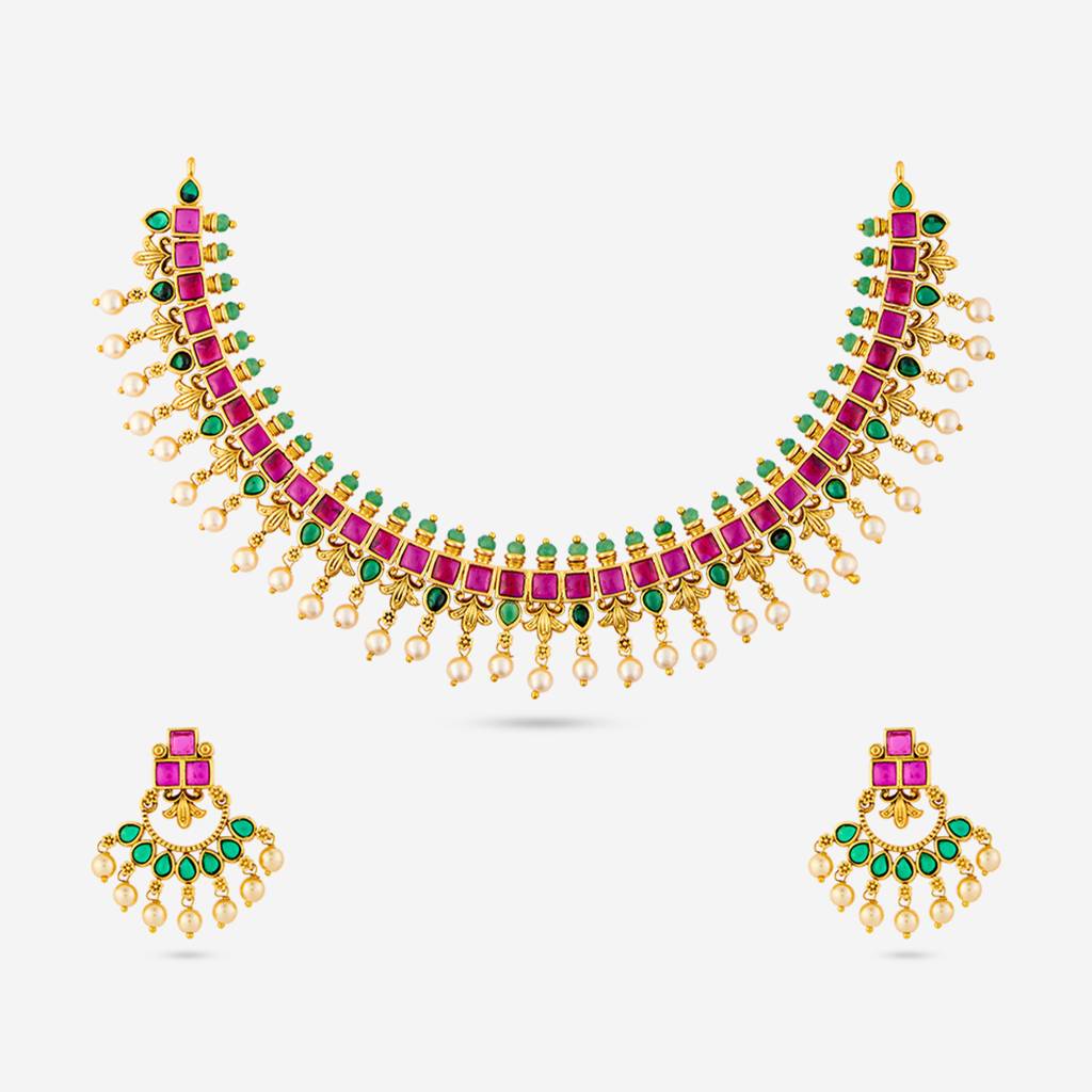 Ruby-Green Gold - Plated Festive Antique Necklace - 457577 : 457577