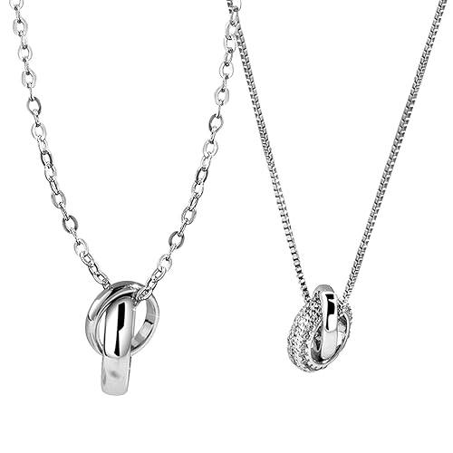 Silver Plated Interlock Band Ring Style Couple Pendant Chain Necklace Contemporary Jewellery For Men Women : PFCCP24
