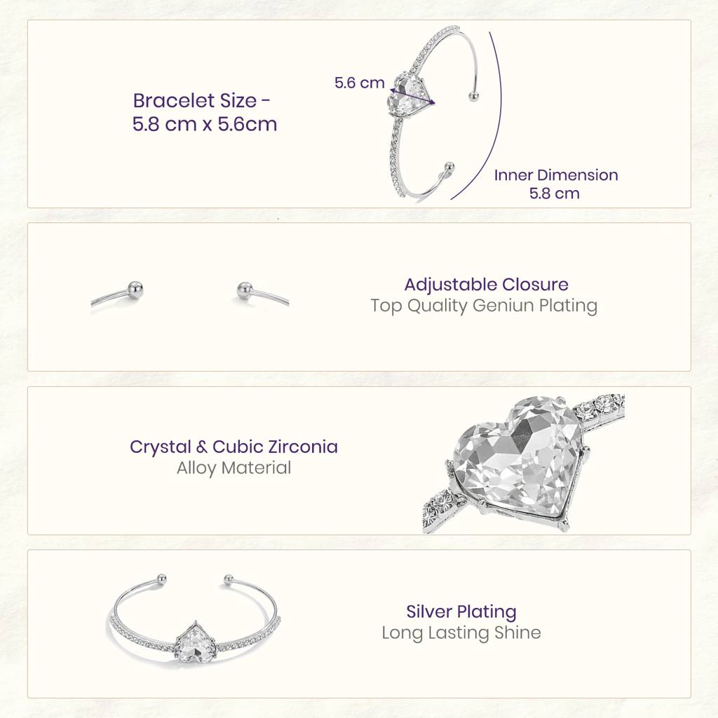 Crystal & Cubic Zirconia Studded Silver Plated Fancy Kada Bracelet Jewellery For Women & Girls : PX9B214RW