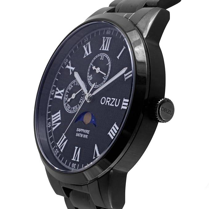 Multifunction Moon Phase Black Dial Men'S Watch - Mm40022 | Stainless Steel Case & Solid Band | Sapphire Glass | Bla : MM40022