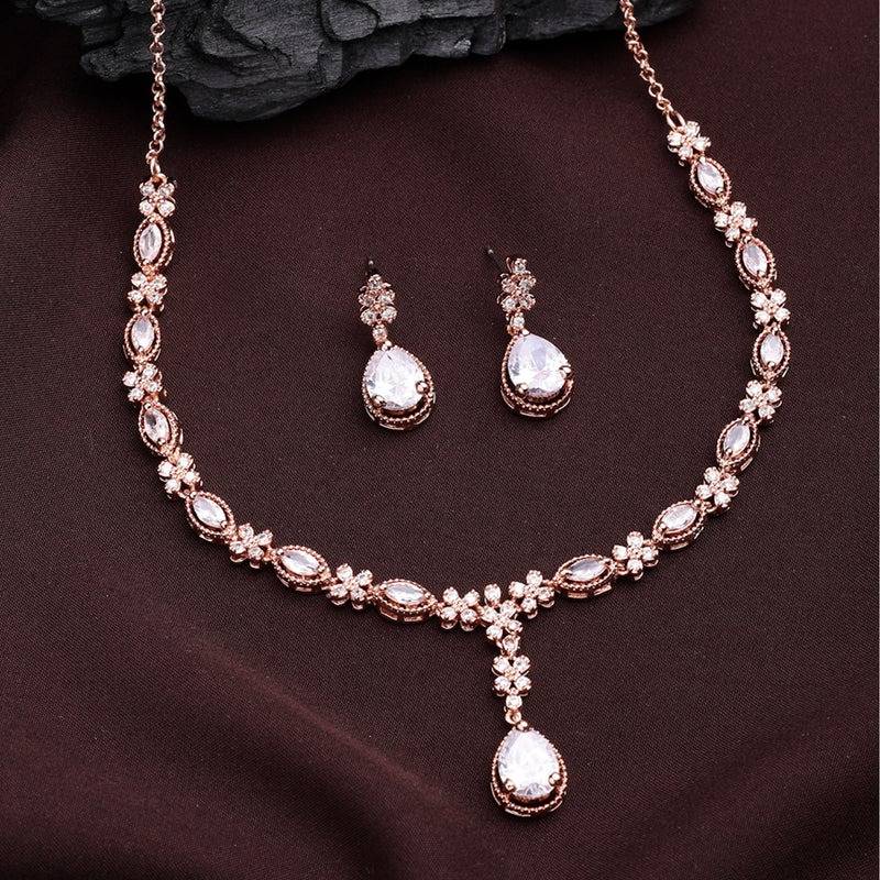 Exclusive Designer Rose Gold Plated American Daimond Teardrop Necklace Set – Lightweight Luxury Anniversary  : AD-836-RGWENKER