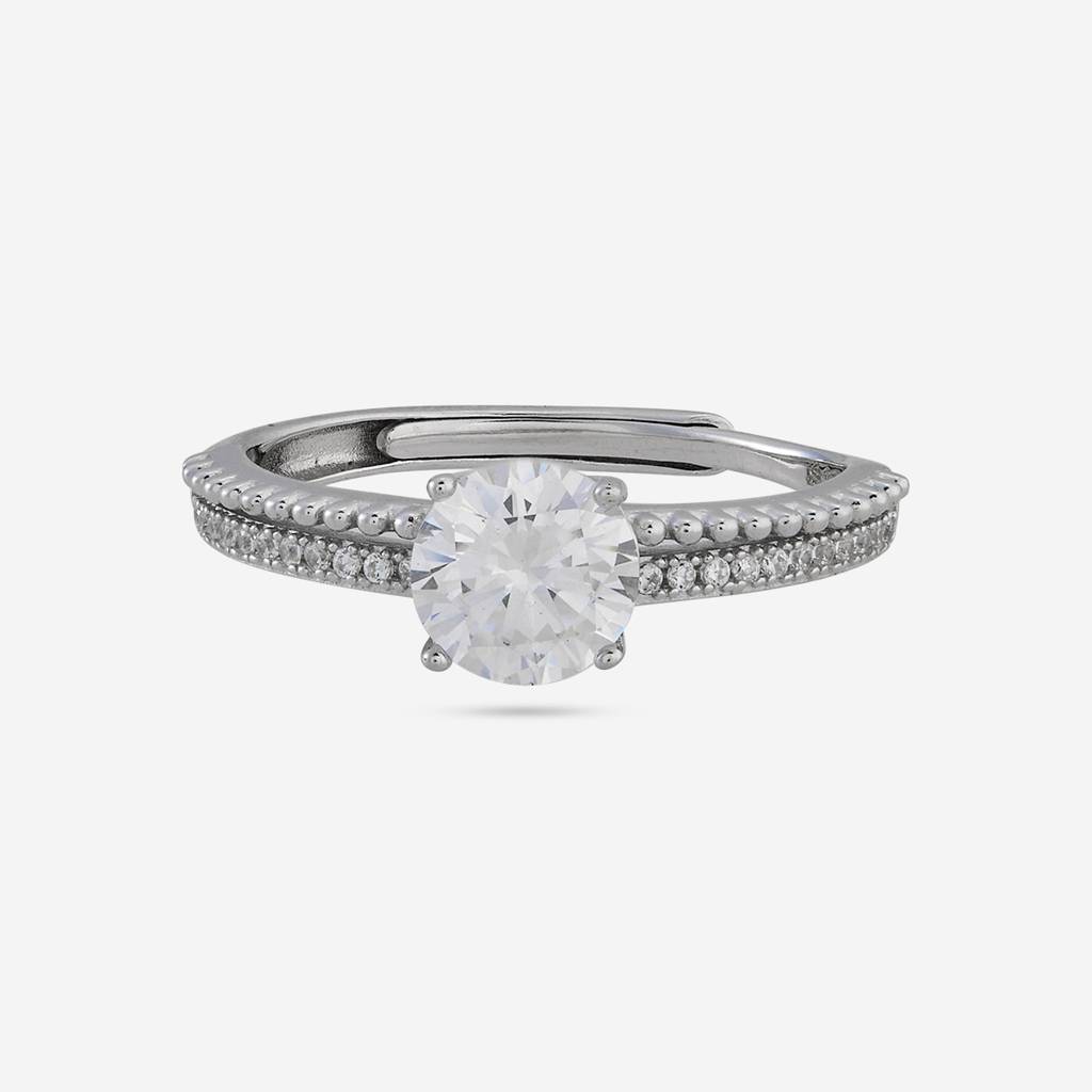 White - Plated Office Wear Silver Finger Ring - 473289 : 473290