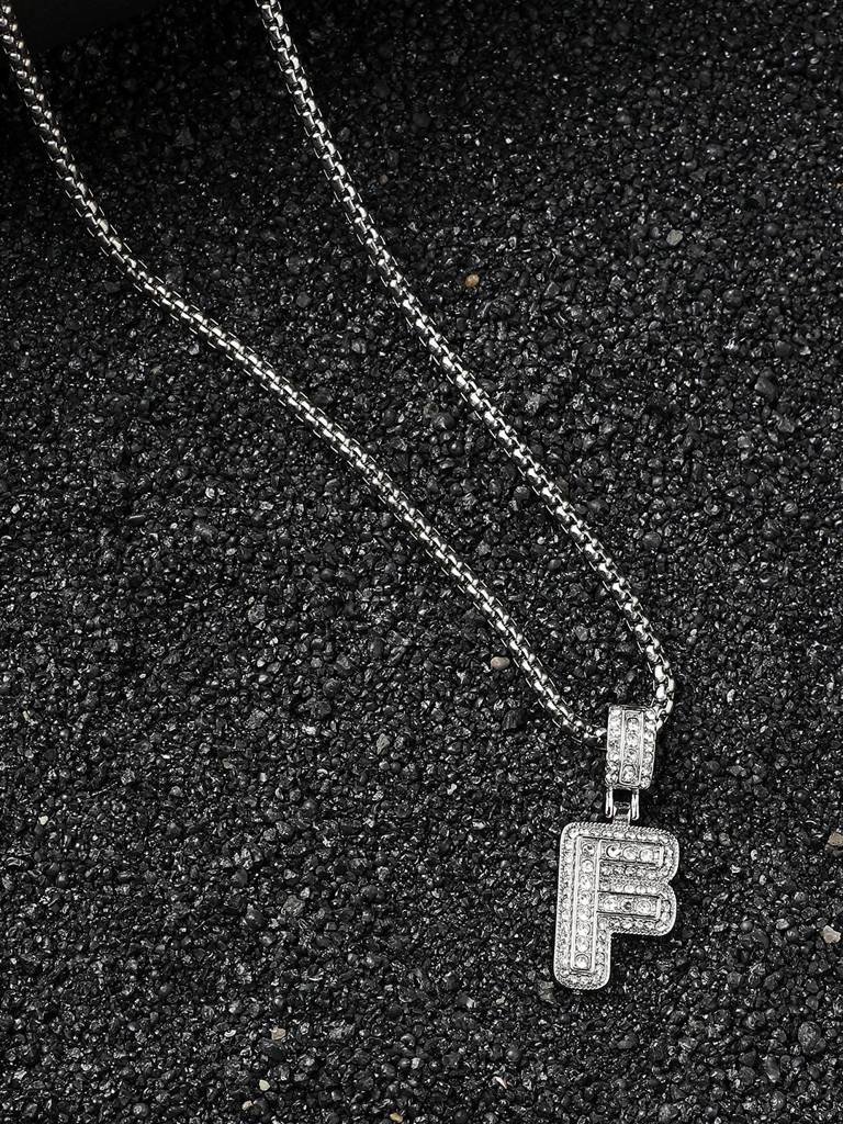 Men'S Embellished Alphabet Pendant Necklace - Silver : FANC1071-F