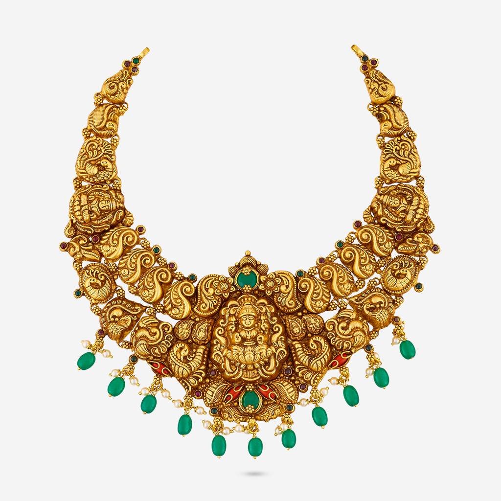 Ruby-Green-Coral Gold - Plated Bridesmaid Temple Necklace - 456657 : 456657