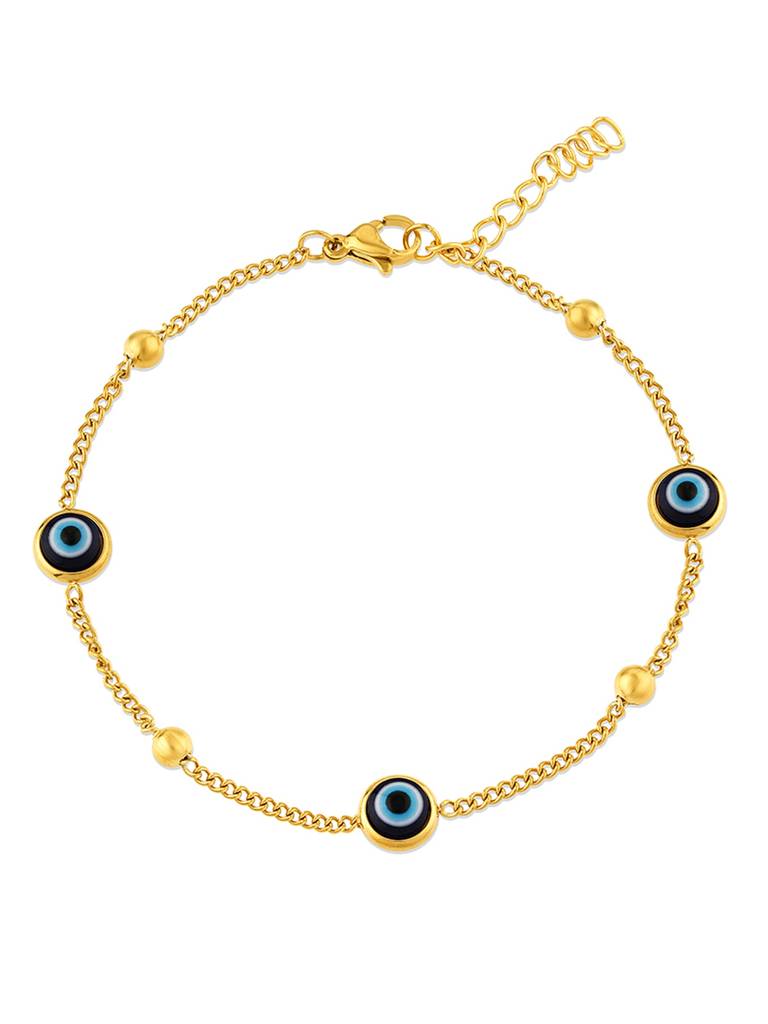 18K Gold Plated Evil Eye Charm Bracelet Stainless Steel Waterproof & Anti-Tarnish : B19ASSS0G