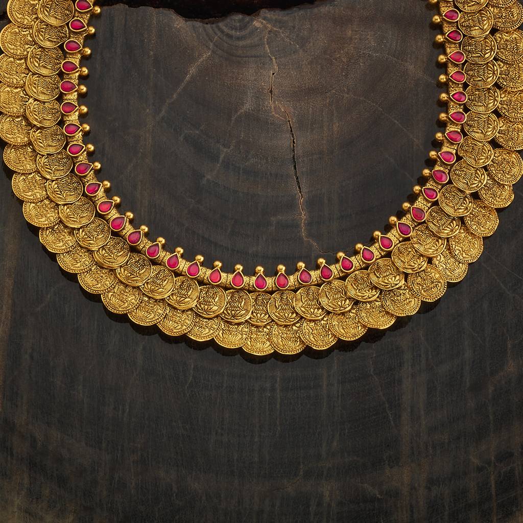 Ruby Oxidised Gold - Plated Bridesmaid Temple Necklace - 431379 : 431379