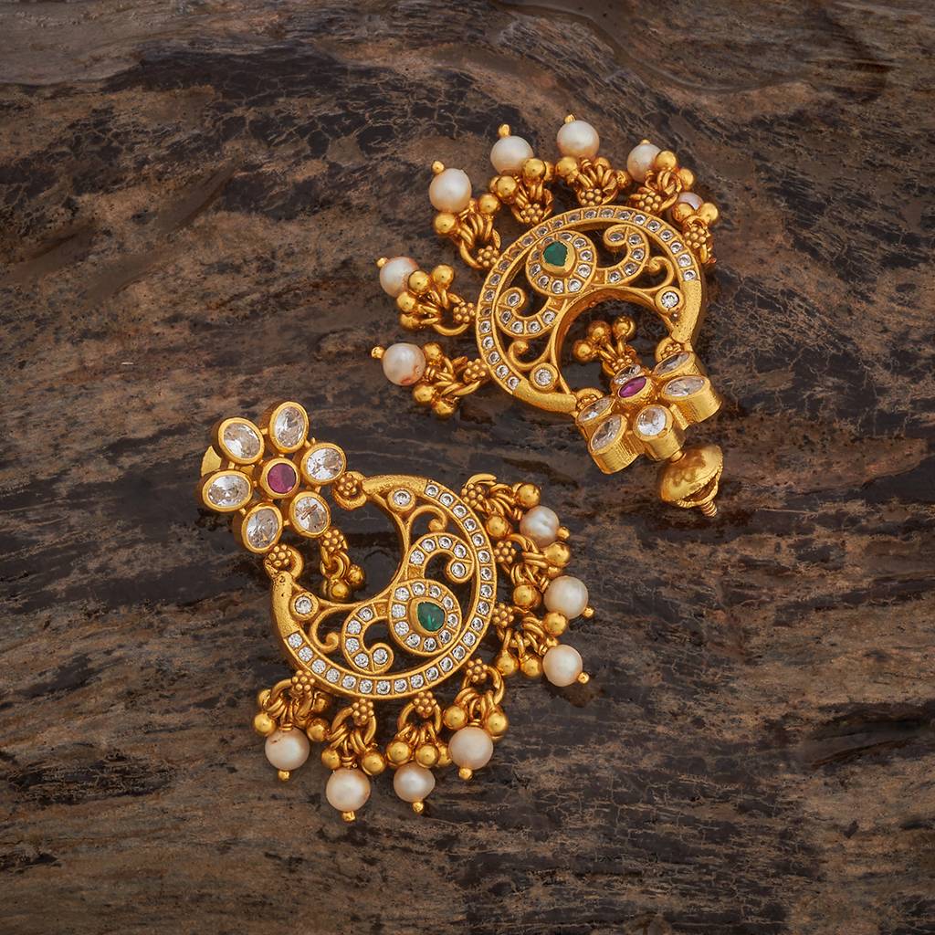 Ruby-Green Gold - Plated Festive Temple Earring - 434587 : 434587