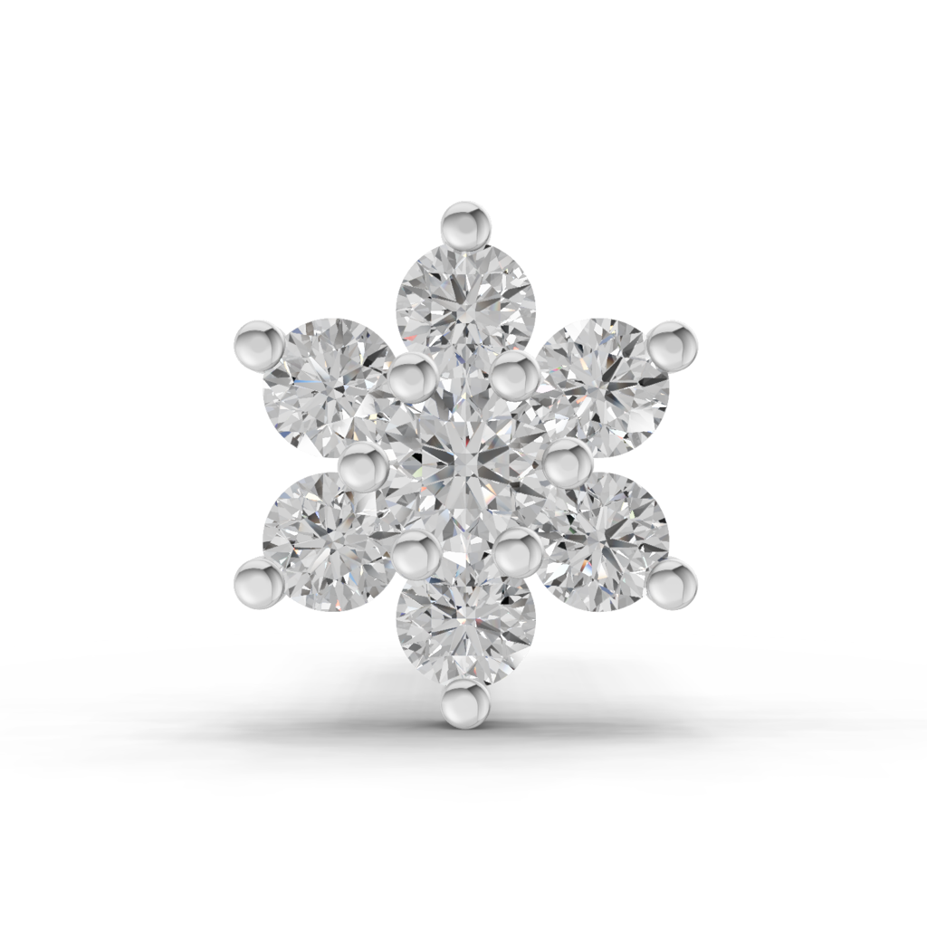 Lab Grown Diamond 0.11Ct -- Pear 925 Sterling Silver Gold Plated Floral Nosepin : SQNP8516-NP-925S-0.11CT