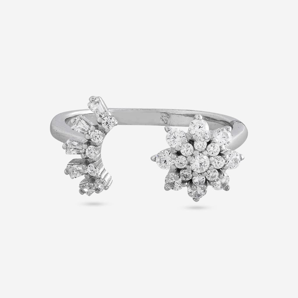 White Rodium Plated - Office Wear Silver Finger Ring - 465893 : 465893