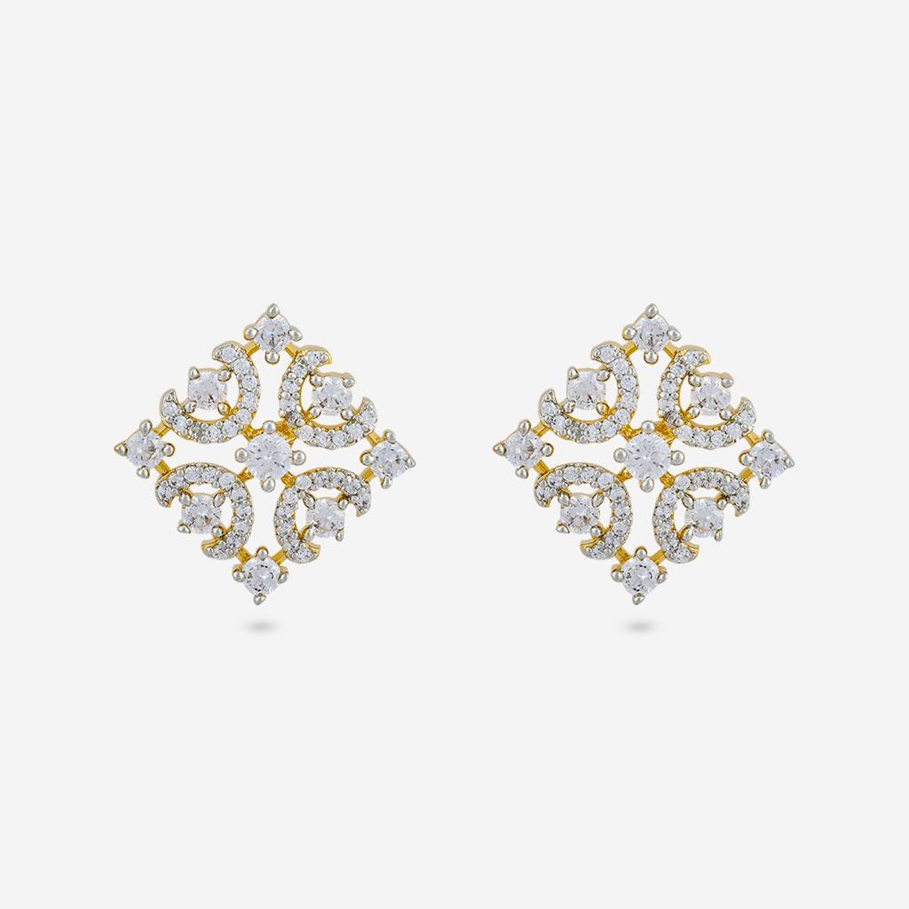 White Rhodium-Gold - Plated Party Wear Zircon Earring - 456901 : 456901