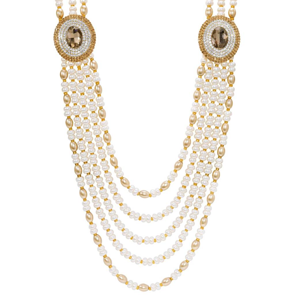 Champagne White Multi Layer Shervani Haar Necklace Men'S Jewellery : PF31MN11LCT