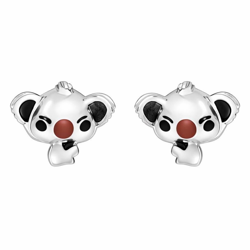 925 Silver Koala Stud Earrings Enamel Animal : SE_000990