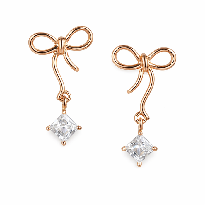 Rose Gold Plated 925 Sterling Silver Bow Stud Earrings : ER-40014-RG