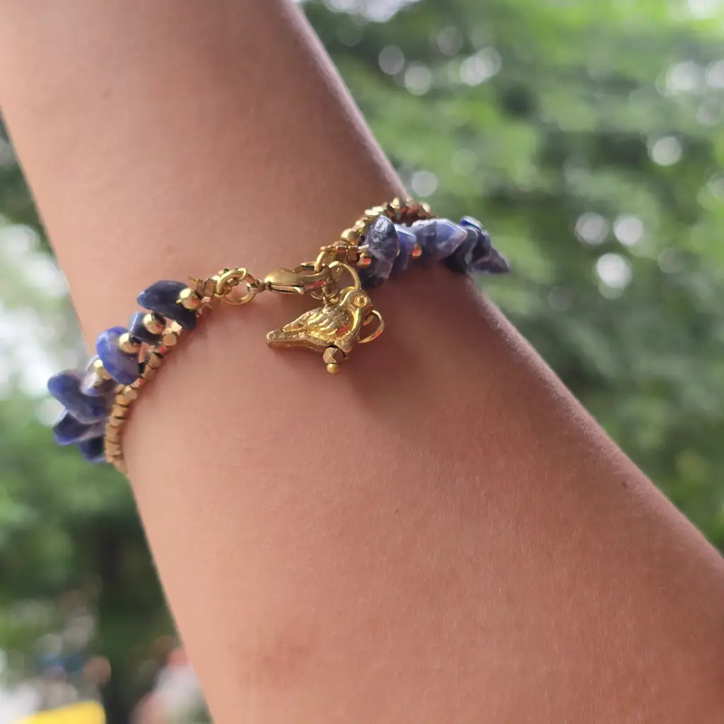 Lapis Lazuli Bracelet With Bird Charms : B20