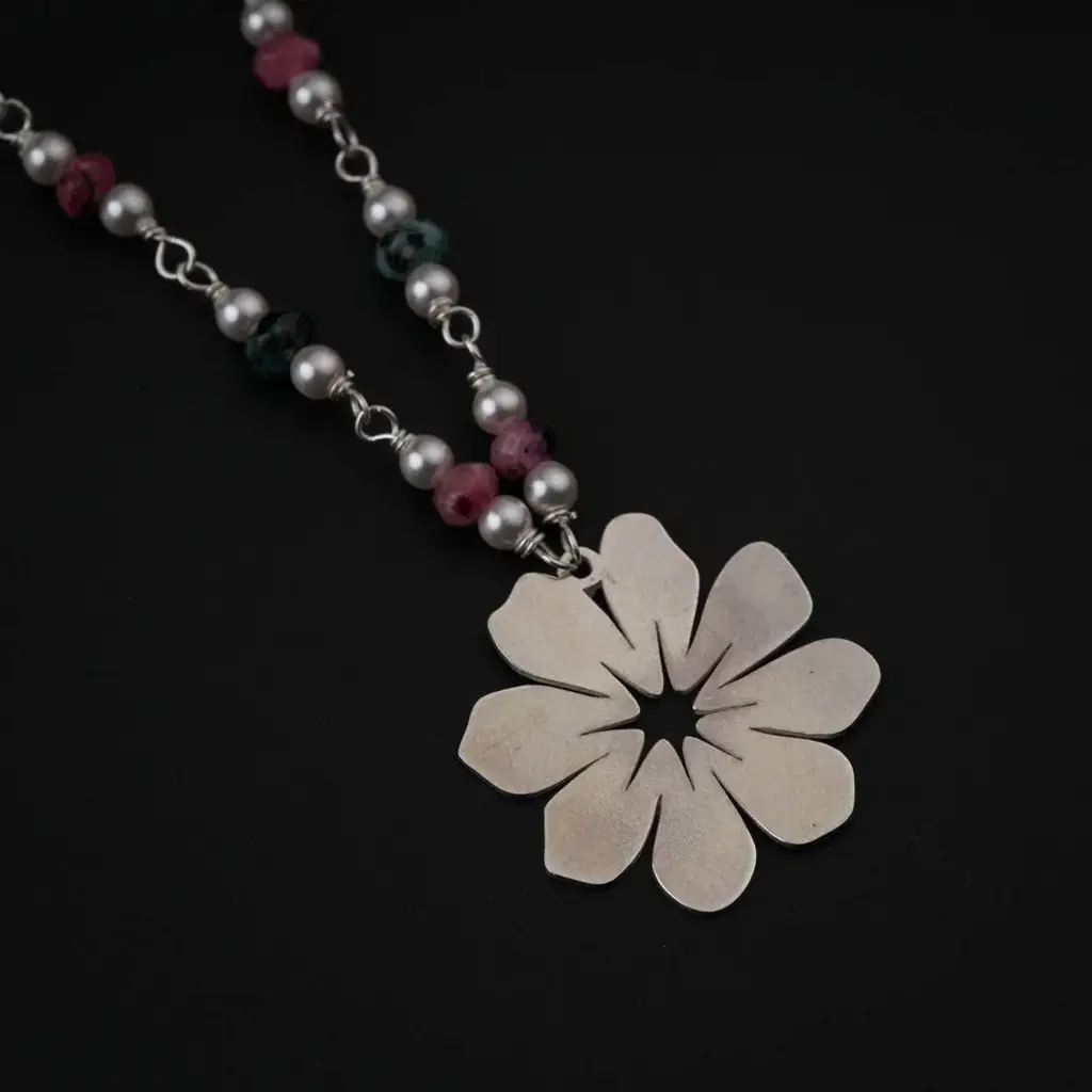 Silver Cosmos Necklace With Pearls And Semi Precious Stones : 55251863