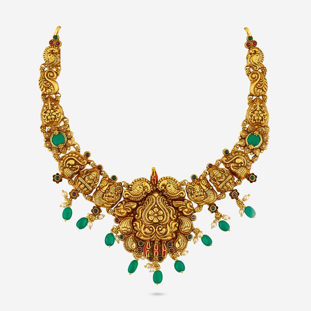 Ruby-Green-Coral Gold - Plated Bridesmaid Temple Necklace - 456656 : 456656