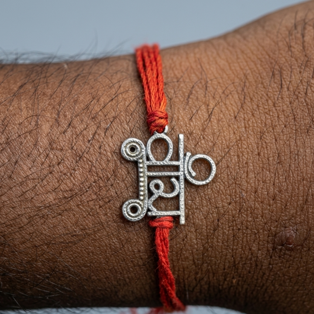 Veera Silver Plated Red Thread Rakhi : DTINDVIRARAKHI-01