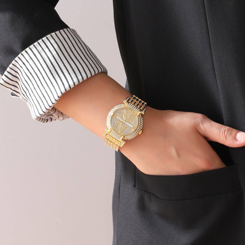 Fully Stone-Studded Watch Bracelet For Women : WT-S-0023-G-G