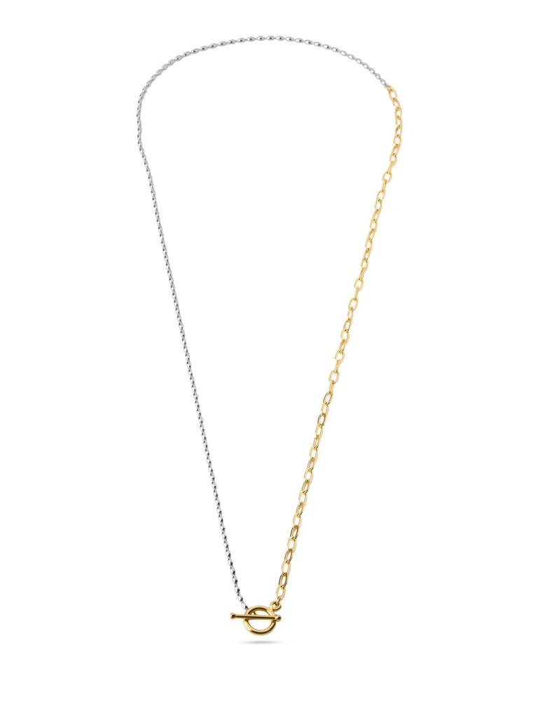 Dual Tone Minimal Bar Drop Necklace For Women - Waterproof & Anti-Tarnish : NK0228