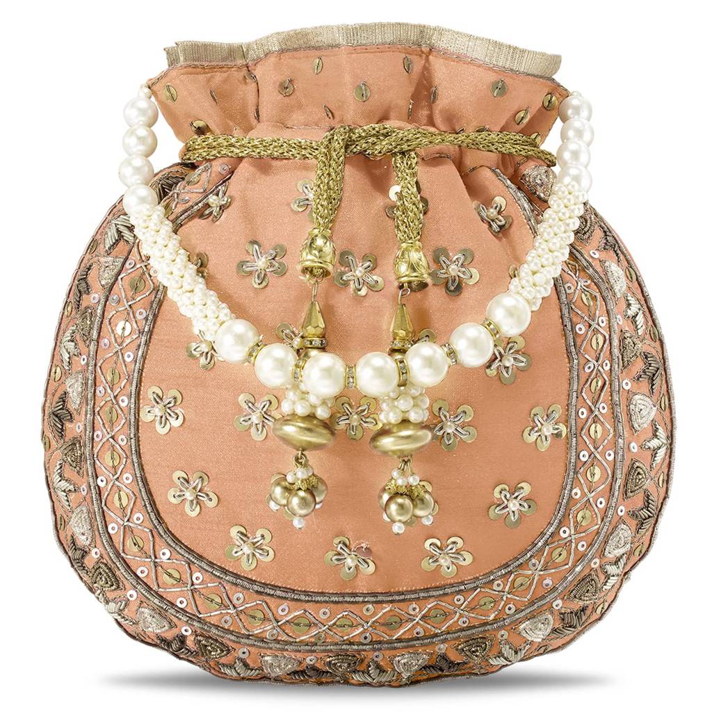 Potli Bags For Women Evening Bag Clutch Ethnic Bride Purse With Drawstring (P54Crm) : P54PCH