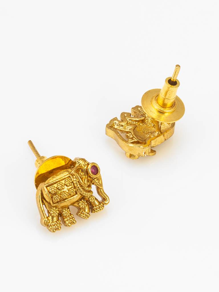 Antique Gold Elephant Motif Temple Necklace Set With Stud Earrings : NK4648